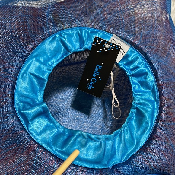 Kentucky Derby Side Flip 7" Brim Sinamay Layered Feather Hat USA Flag Patriotic - Picture 15 of 16